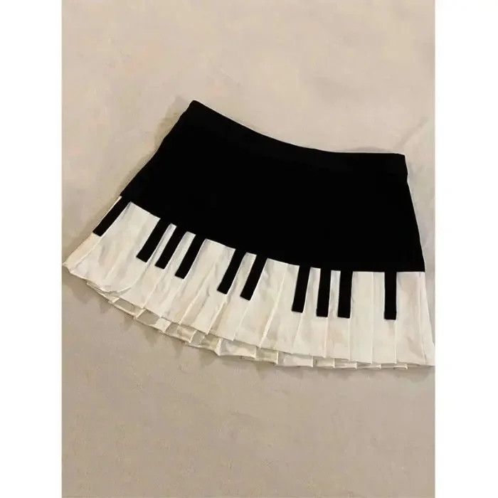 Vintage Black White Piano Design Short Half Skirt Versatile Summer New Style AAA