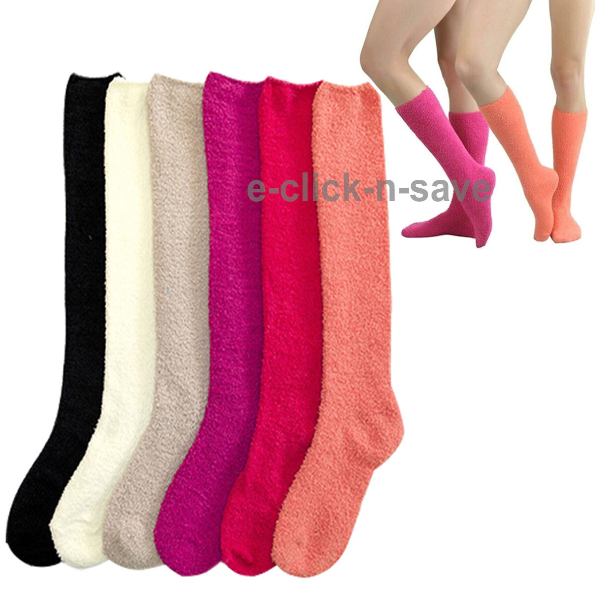 3, 6 pairs Women KNEE HIGH SOCKS Soft Slipper Cozy Fuzzy Winter Solid Dots