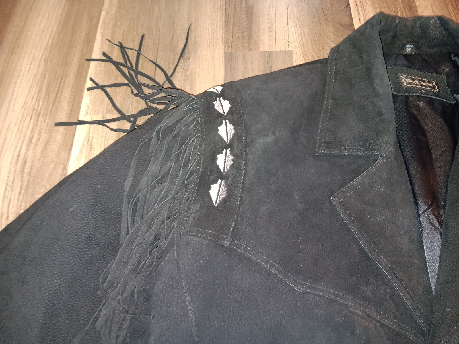High Noon black Leather Suede Fringe Mens Western style Medium size jacket