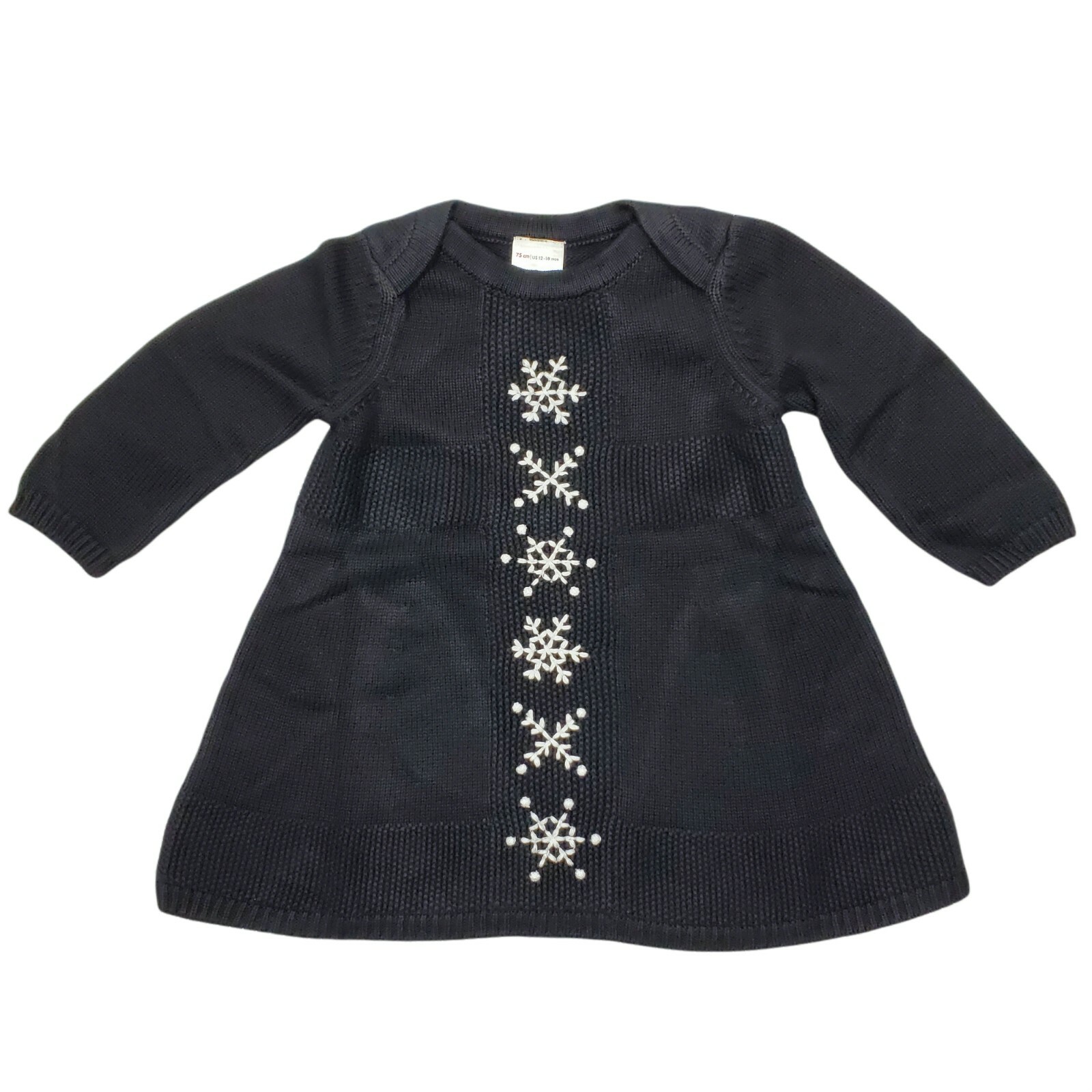 Hanna Andersson Knit Dress Sz 75 Cm 12-18 Month Holiday Novelty Black Snowflake
