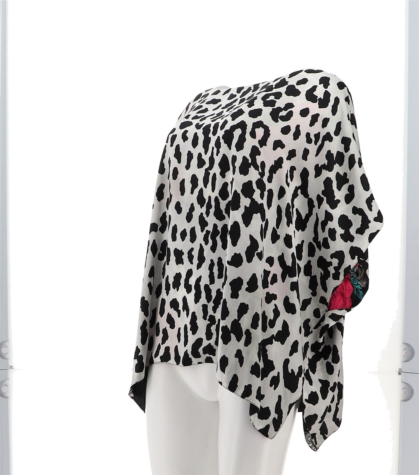IMAN Global Chic Reversible Printed Poncho Top BLACK M/L NWOT (547)