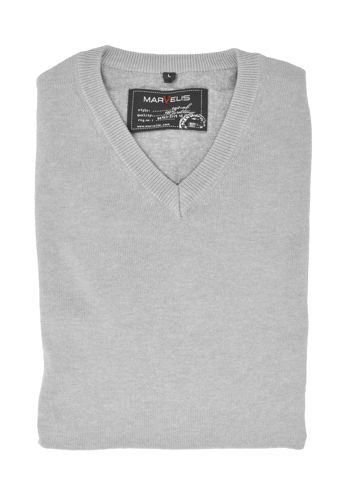 Marvelis Mens Jumper Casual Fit V Neck Plain Grey