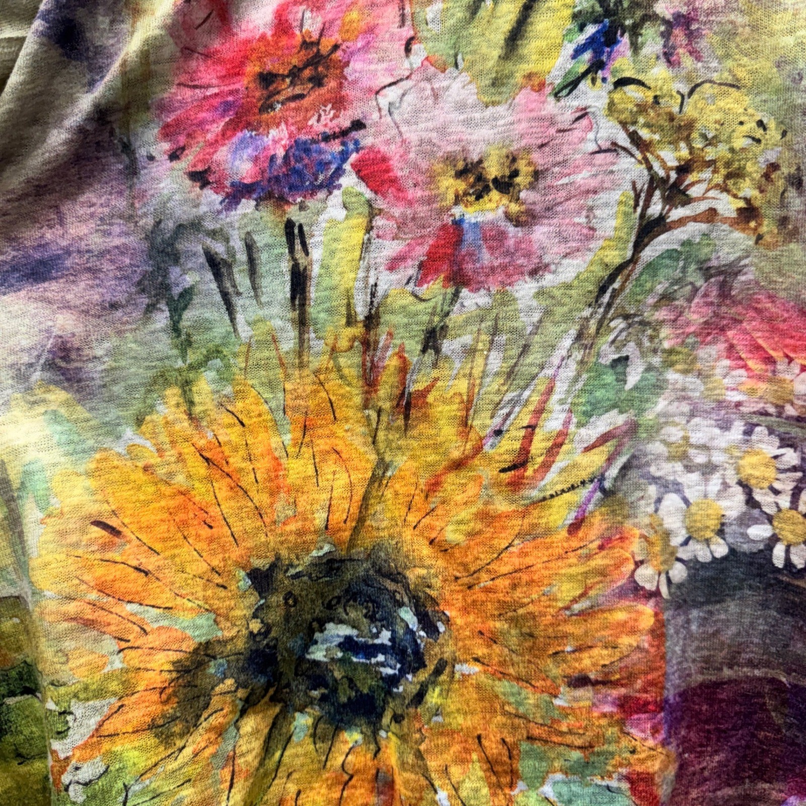 Et Lois Blouse Top Womens XL Floral Multi Color Art To Wear Pullover Knit