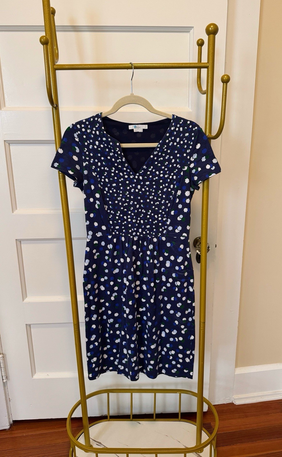 Boden Emory Jersey Dress Navy with Floral Print, Size 6R