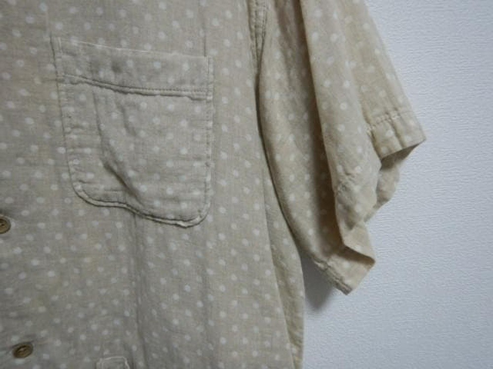ENGINEERED GARMENTS Open Collar Shirt Beige Dot L USA Made Cuban Style F/S