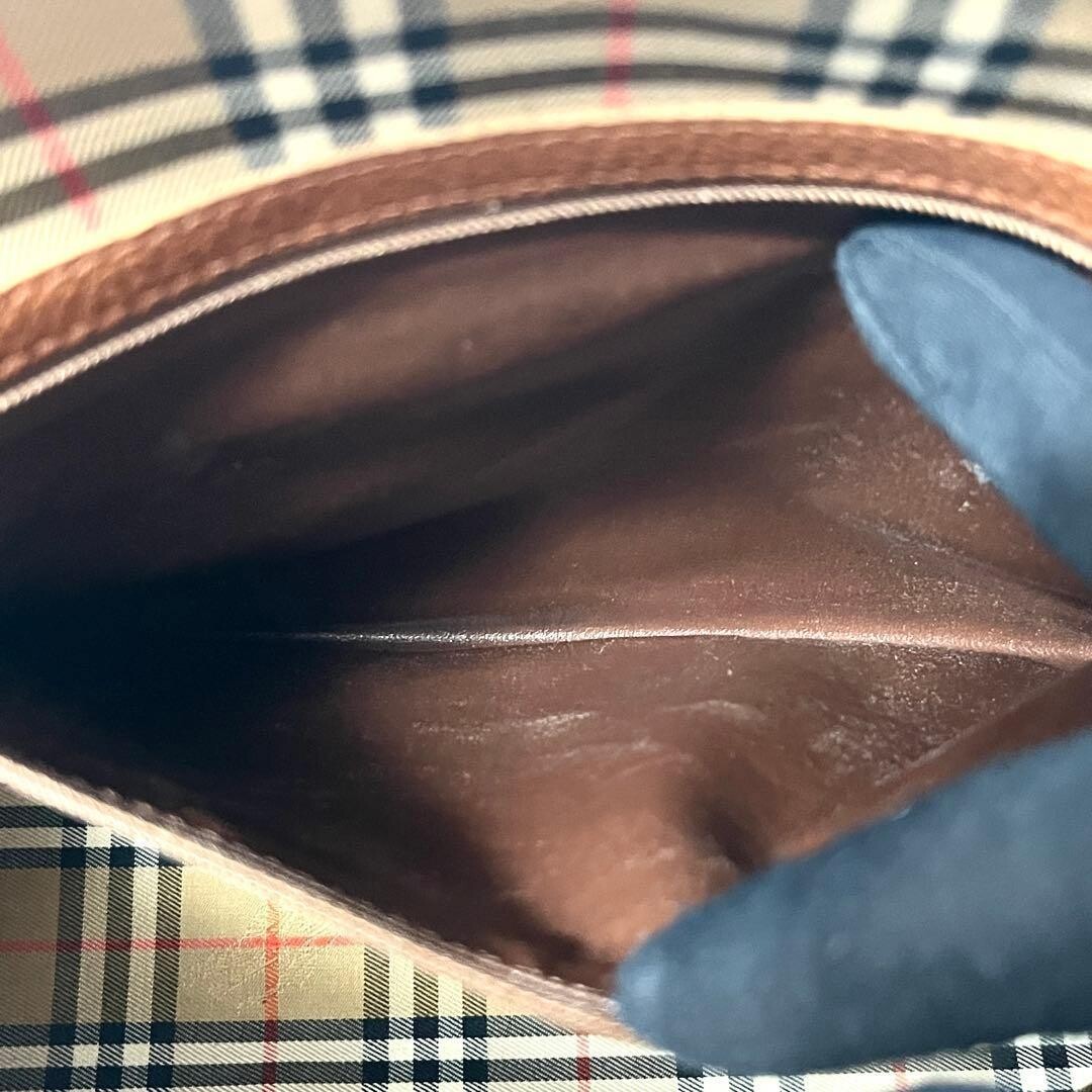 Burberrys 2Way Nova Check Leather Shoulder Bag Brown Auth