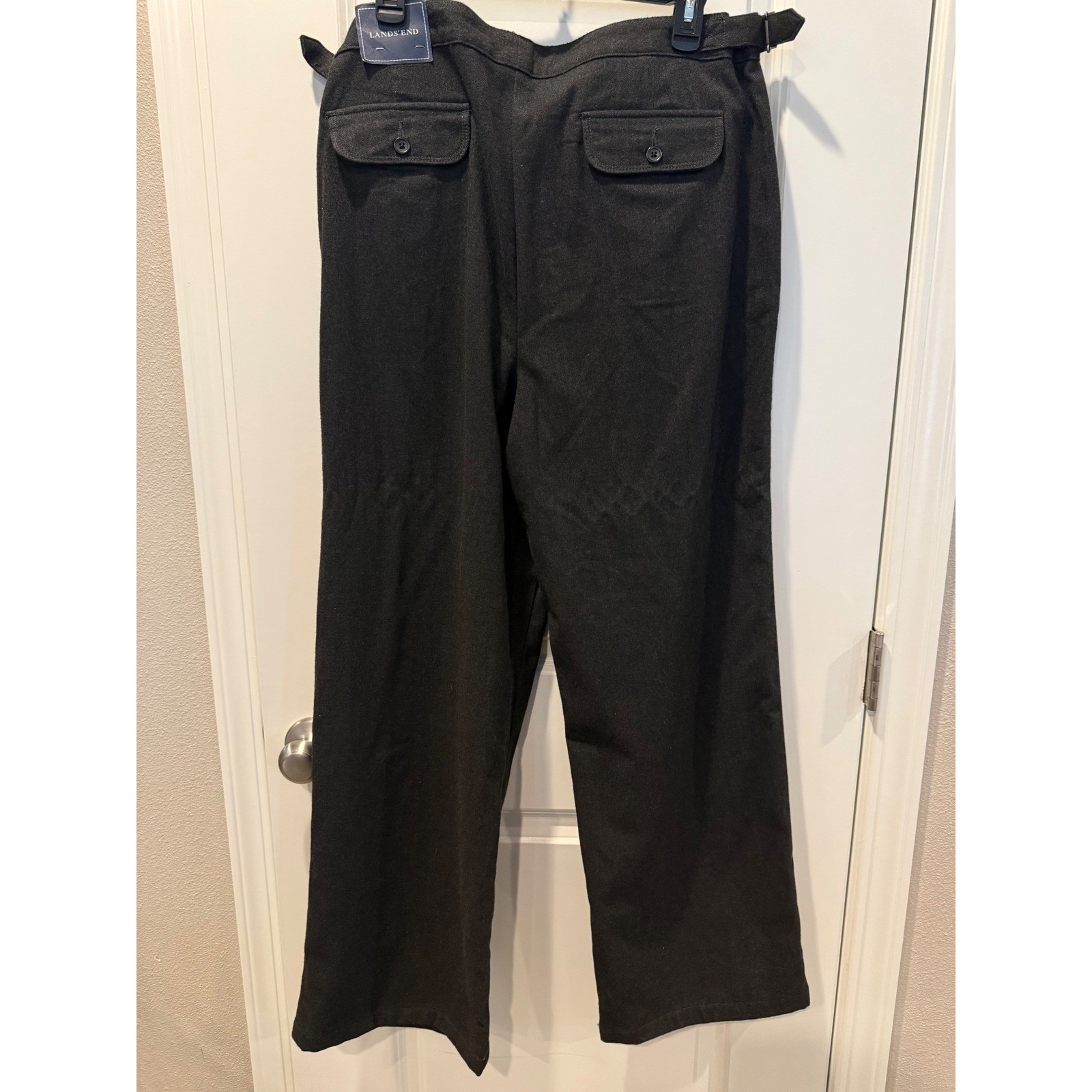 Lands End Womens 16 Dark Charcoal Gray Stretch Flannel Full Leg Pants NWT 322705