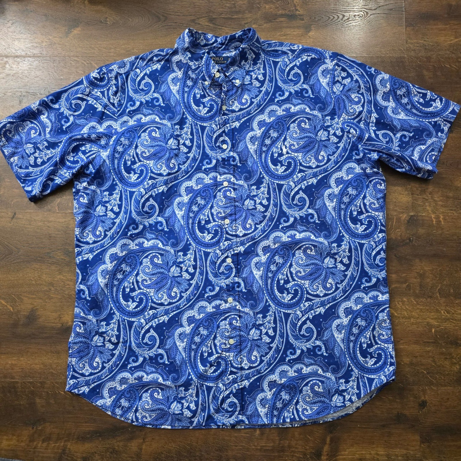 Polo Ralph Lauren Mens 2XLT Blue Paisley Short Sleeve Button Down Shirt Tall