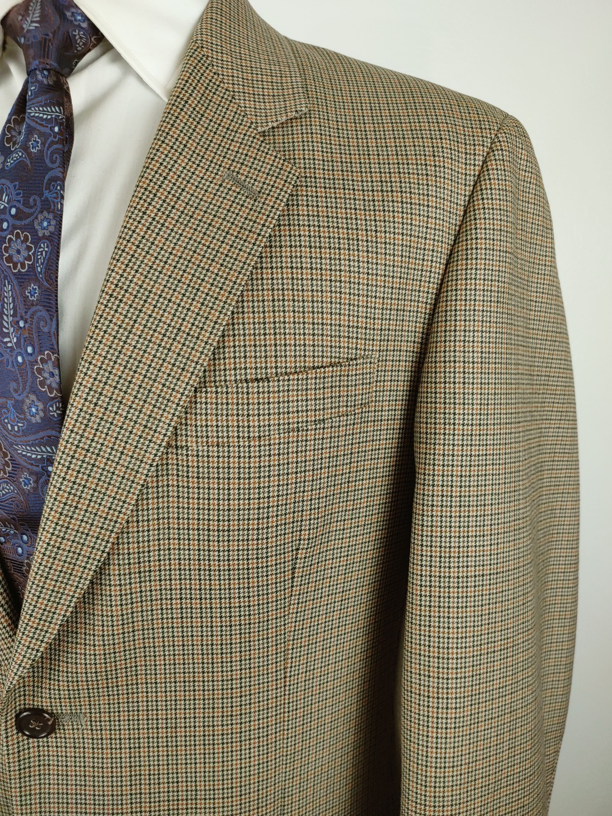 Vintage J Crew Blazer Men’s 40/41R Wool Brown Tan Houndstooth Sport Coat Jacket