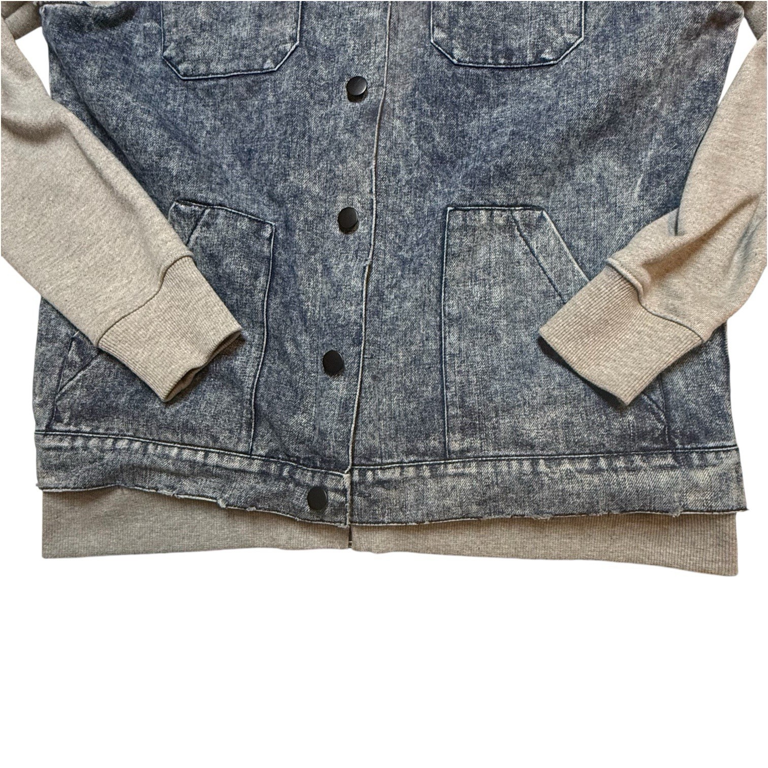 IMKING Hooded Denim Jacket Blue Gray Button Logo Zipper Men’s Size M