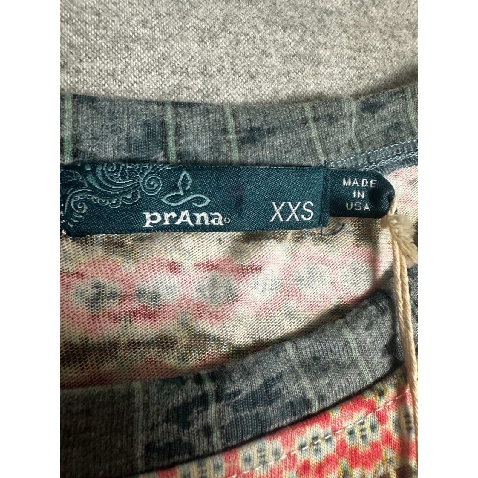 NWT Prana Long Sleeve Top Womens XXS Blue Ikat Geometric Organic Cotton Blend