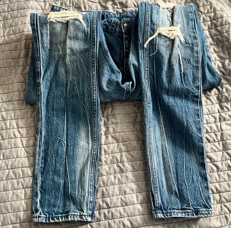 ksubi Van Winkle High Rage Distressed Blue Denim Slim Straight Jeans