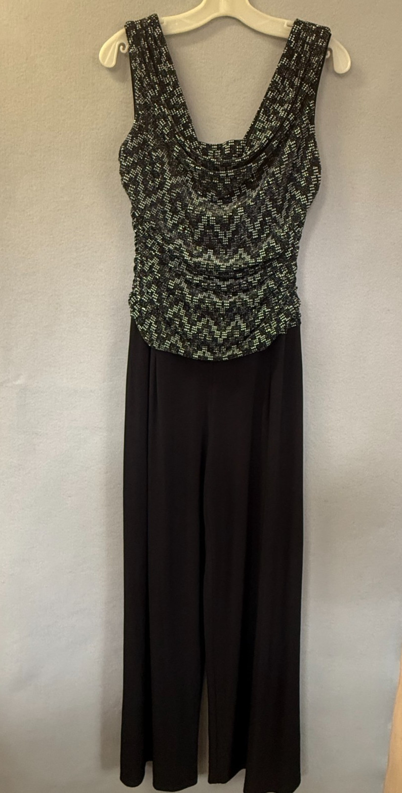 Womens R & M Richards Black Jumpsuit black dressy Size 12 Hand wash