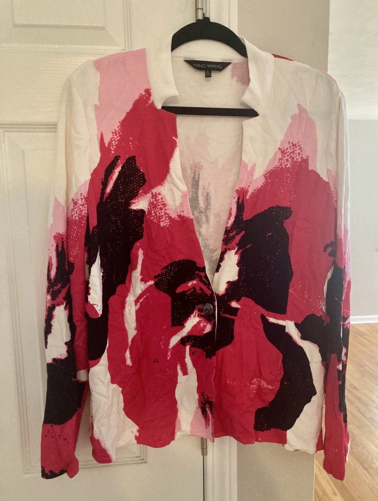 Ming Wang Women’s Tailored Fit Pink/Fuchsia/Black Knit Sweater Jacket Size Large
