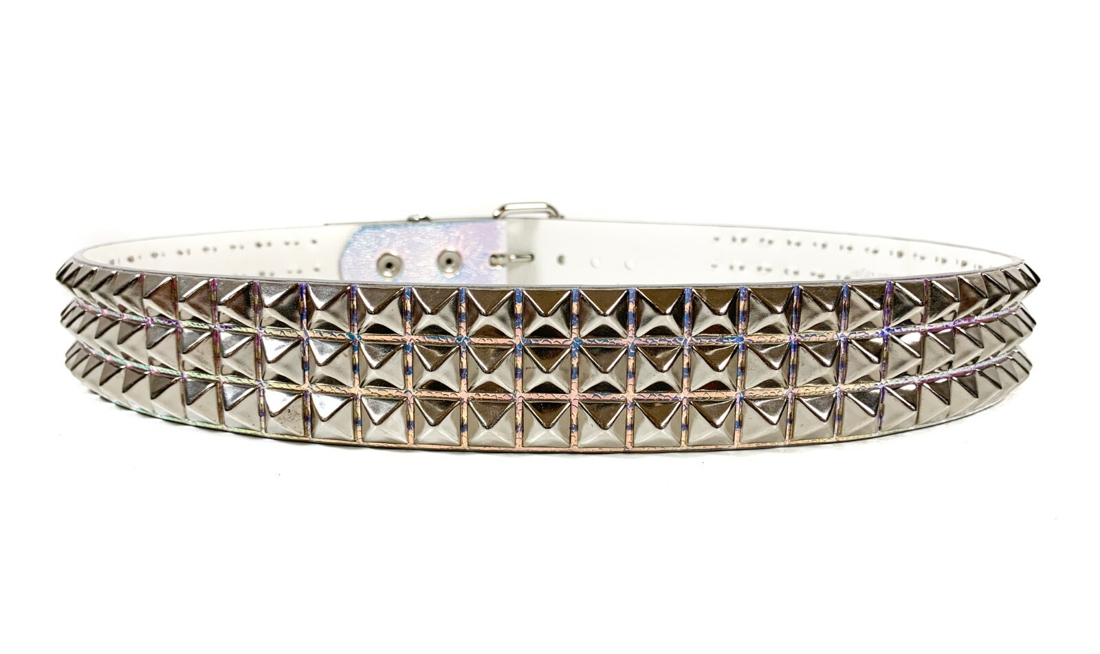 Rainbow Blue Three Row Pyramid Stud Belt Genuine Punk Goth Metal Funk Plus