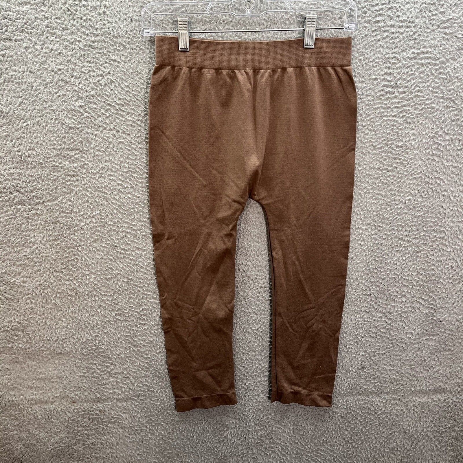 Yelete Leggings Womens Plus One Size Fits Most Brown Sheer Capri Athleisure