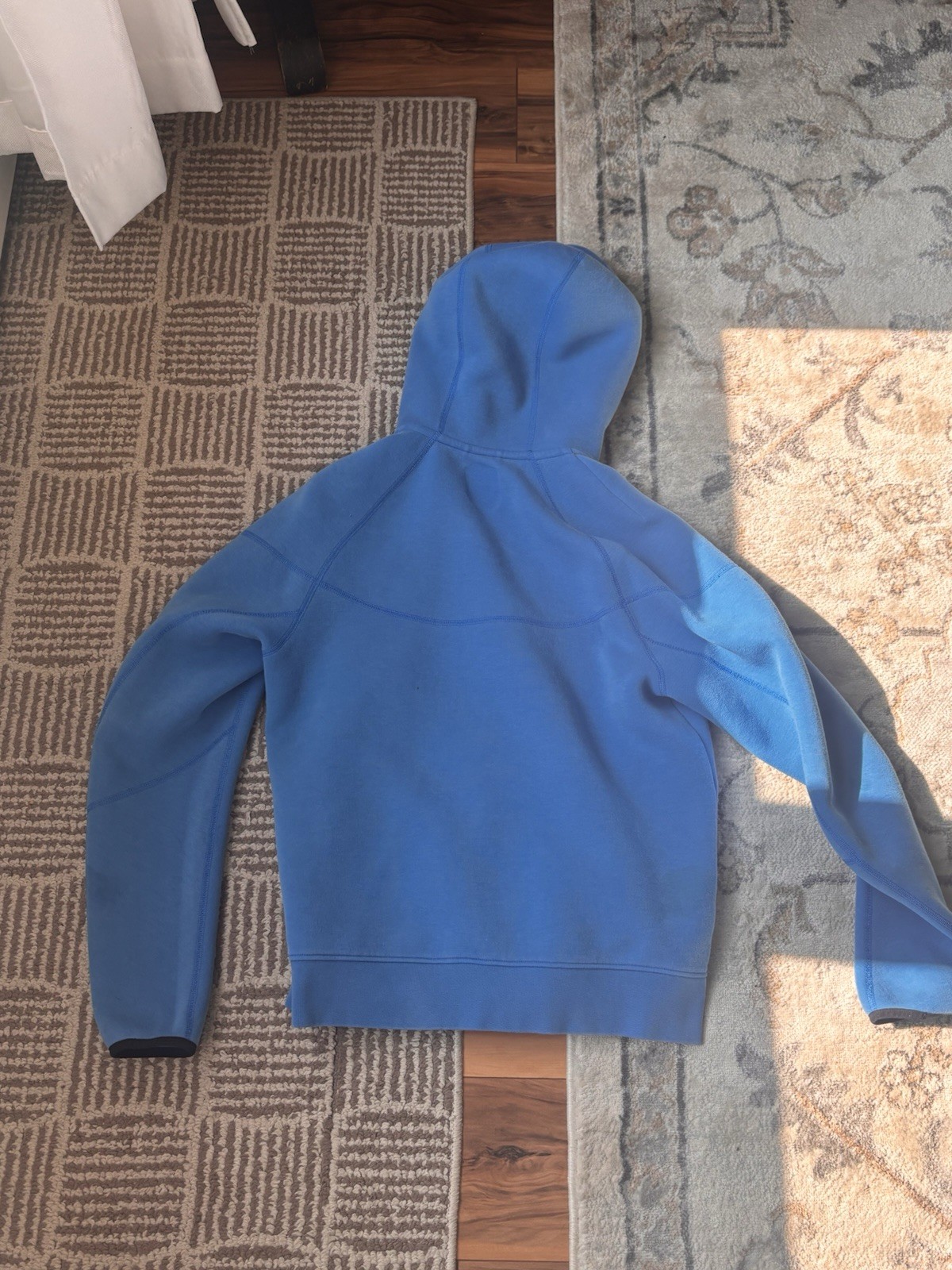 Nike Men’s Blue Solid Full Zip Fleece Hoodie M Logo Pockets Cotton