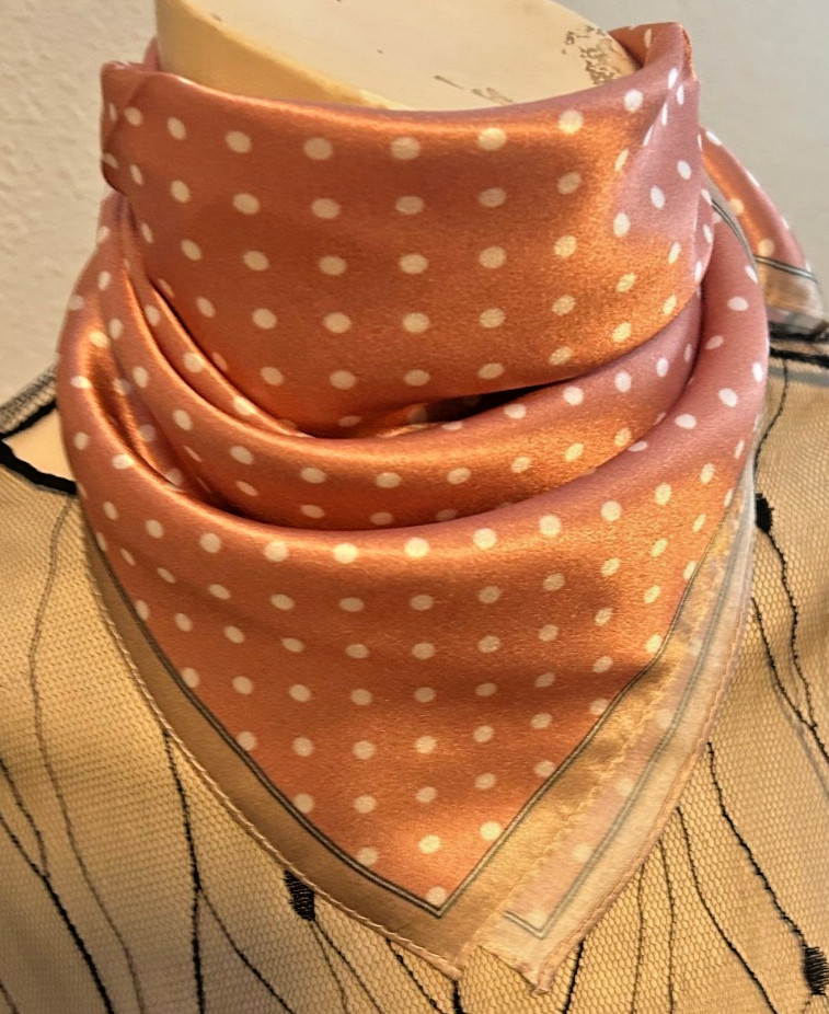 NEW 20 x 21 In. Sq. Med. Deep Pink, White Polka dots 100% Silk Pat.- SS 1050