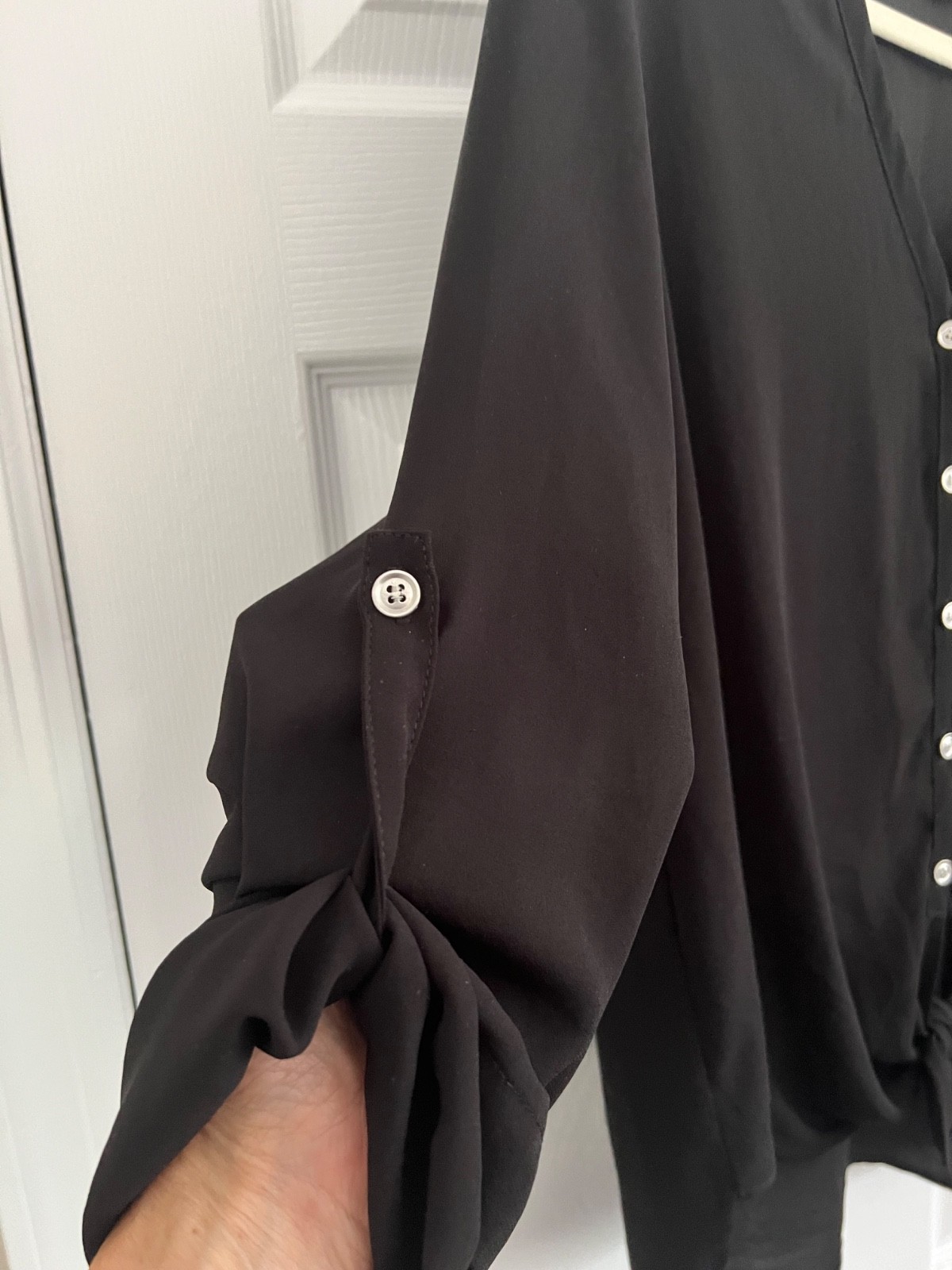 Karen Kane blouse- Large black button down polyester blouse