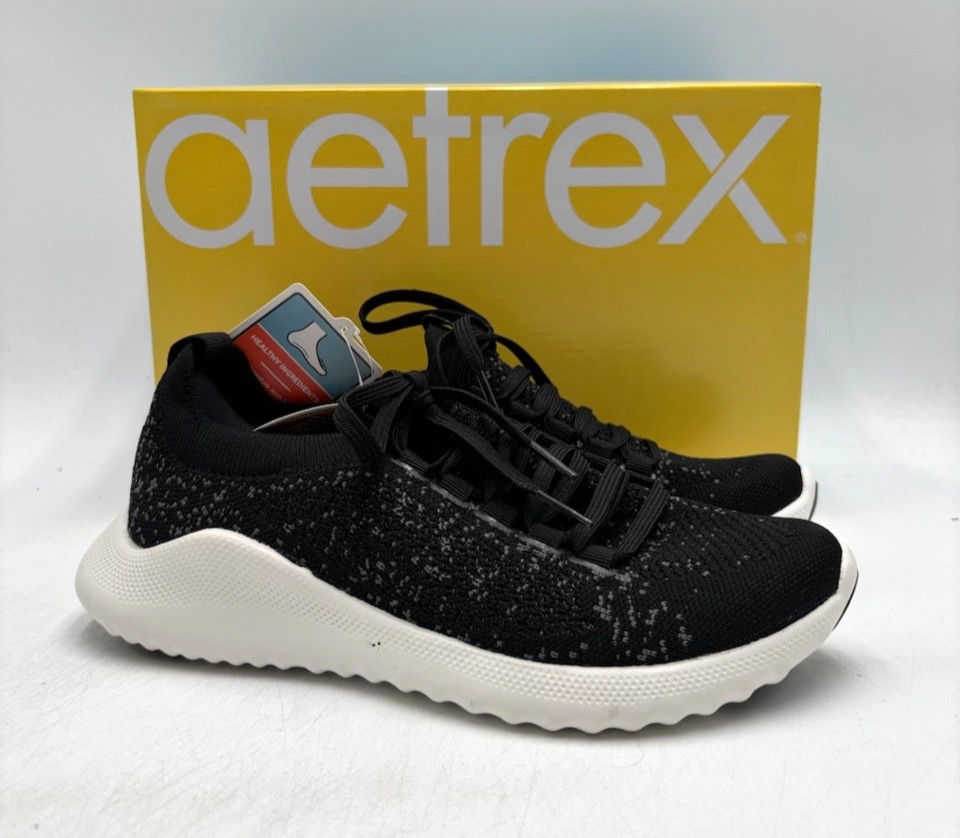 Aetrex Carly Black AS100 Women’s NEW Arch-Support Sneaker Black EU Size 36 NIB