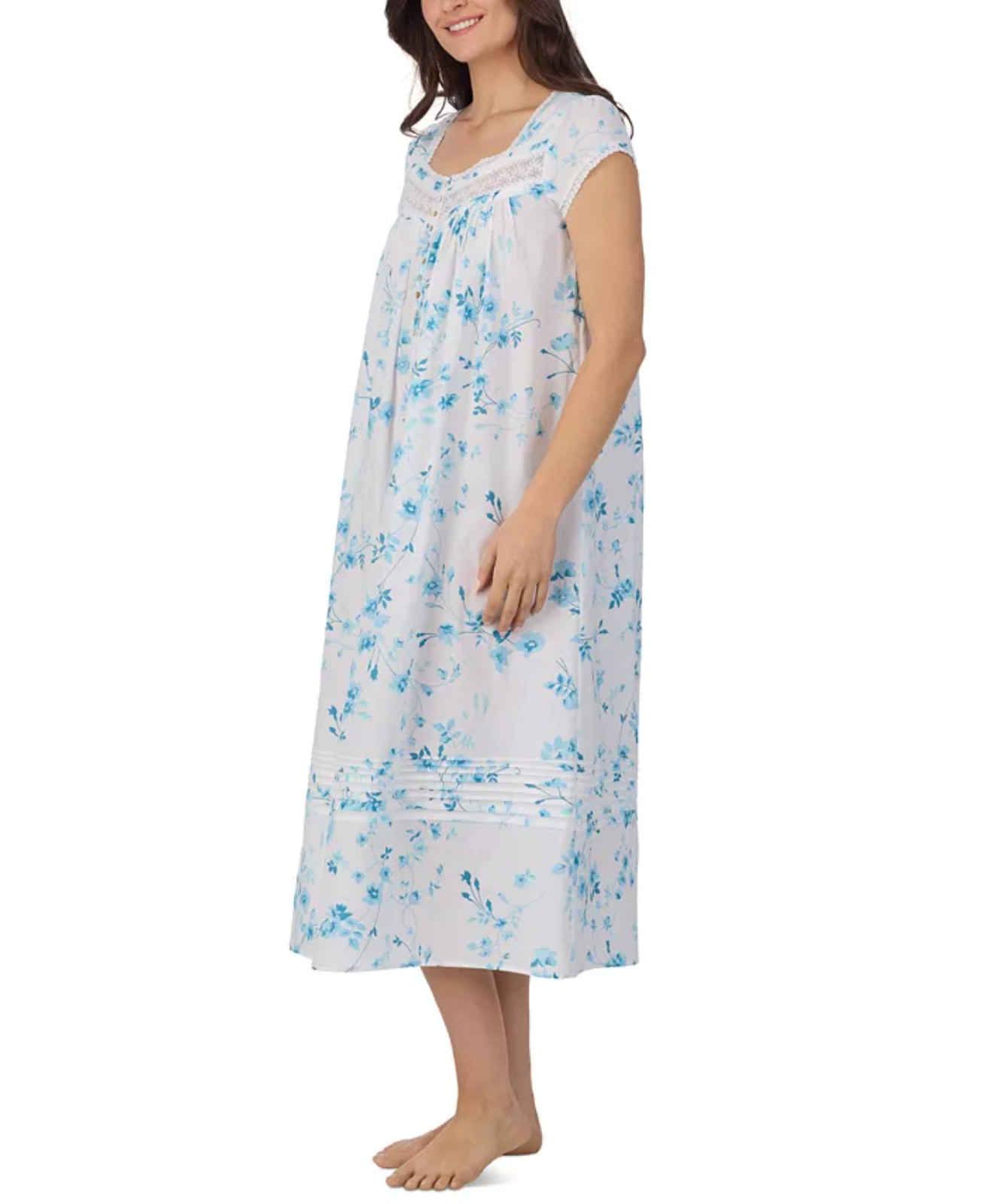 Nwt $74 Eileen West AQUA DREAM 100% Cotton Lawn 48″ Long Ballet Nightgown Sz M