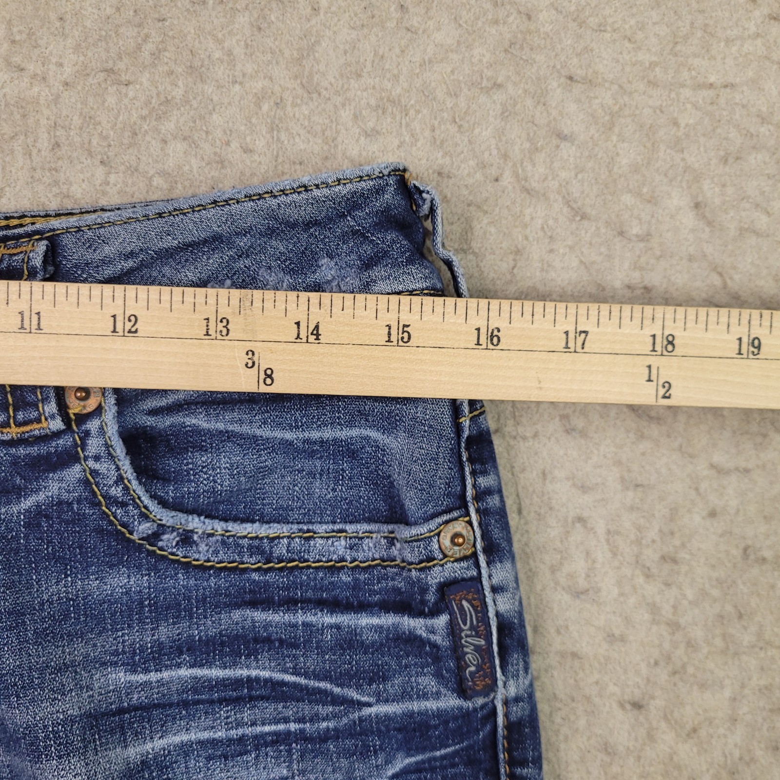 Silver Bootcut Jeans Womens 30 Blue Thick Stitch Distress Western Canada Vintage