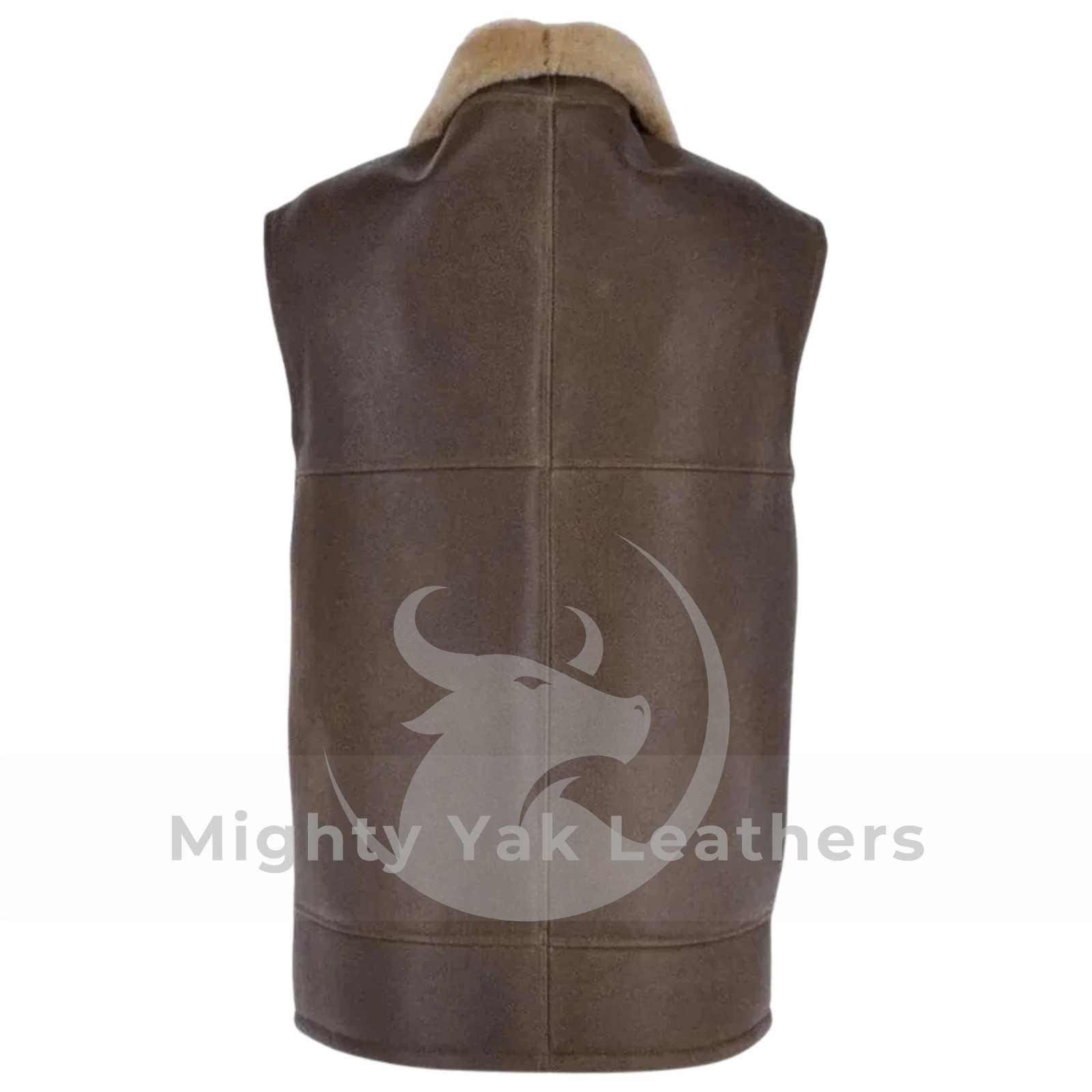 Men’s Bomber Aviator B3 Brown Fur Shearling Sheepskin Leather Vest Genuine