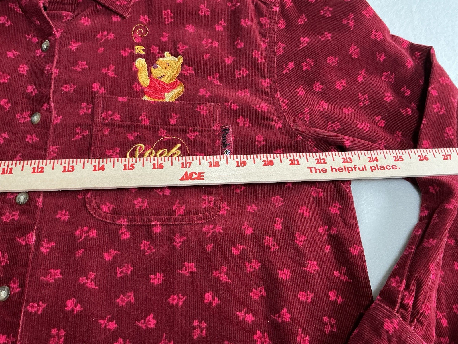 Winnie The Pooh Women’s Burgundy Corduroy Embroidered Button Shirt Medium NWT