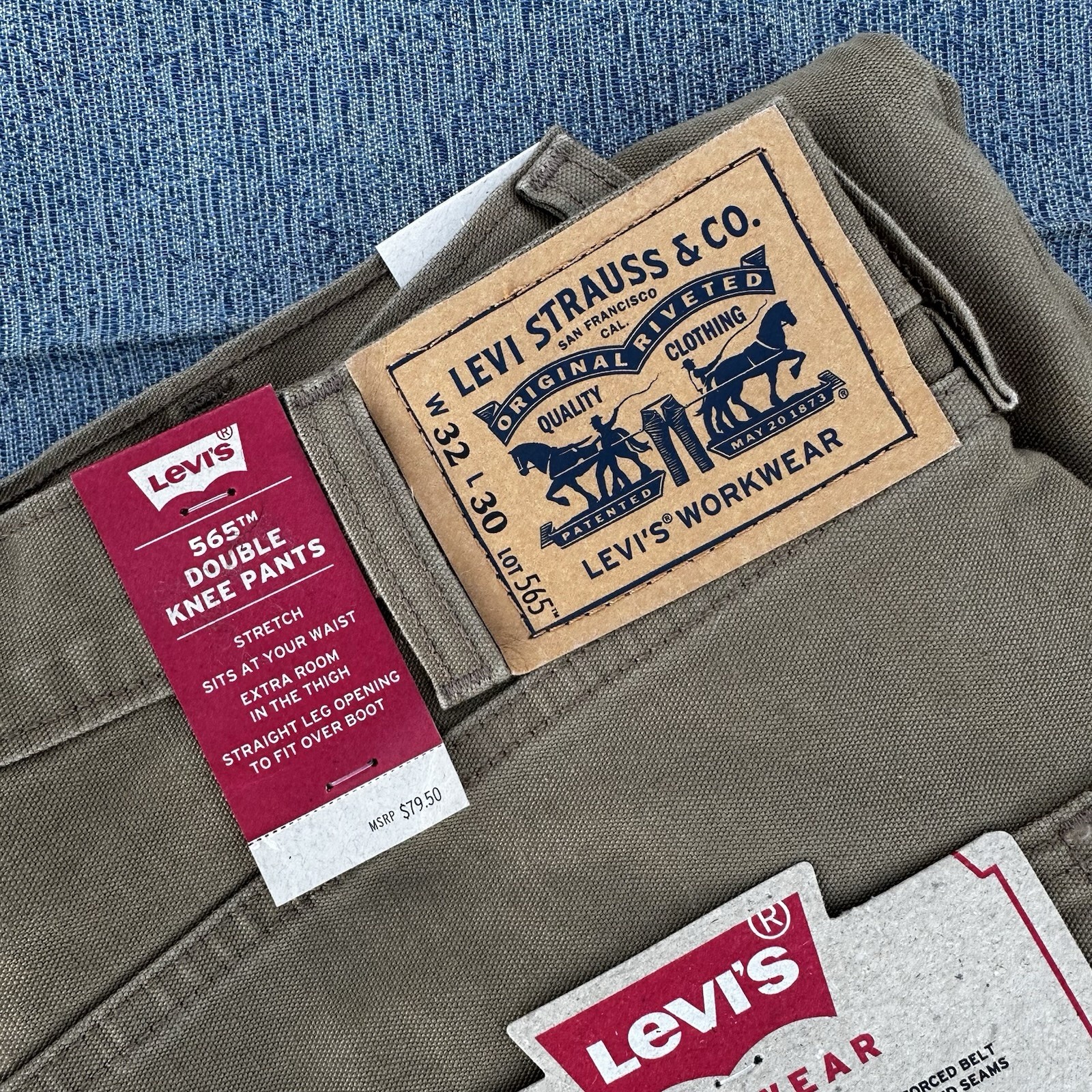 NWT Levis 565 Double Knee Work Pants Mens 32 W / 30 L New Workwear Straight Fit