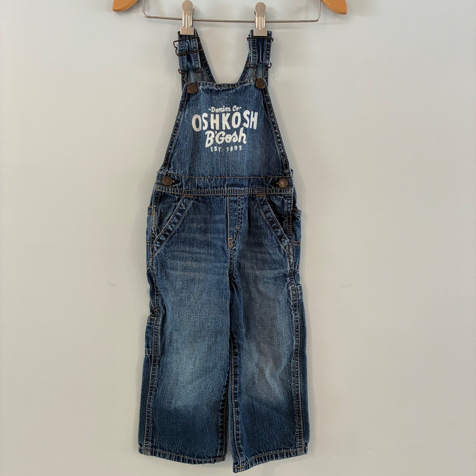 OshKosh B’gosh Overalls 2T Blue Denim Logo Graphic Carpenter Classic Heritage