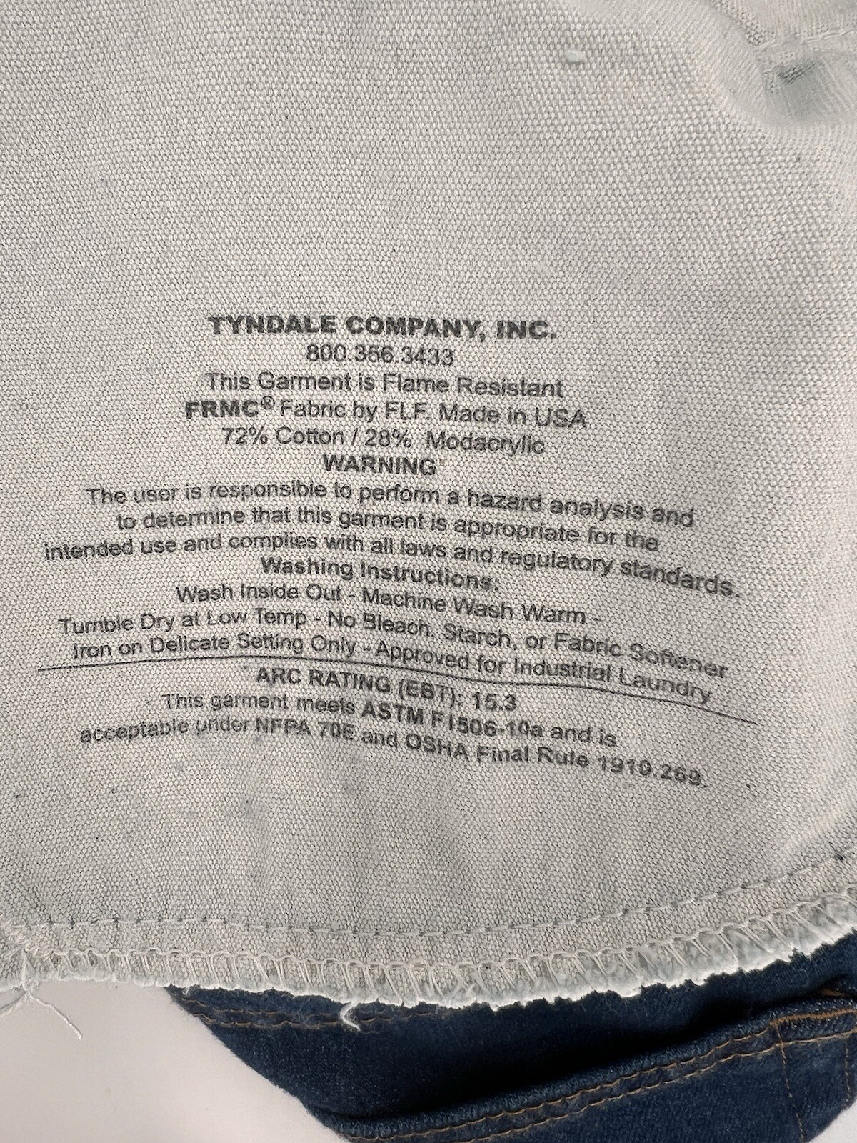 Tyndale FRMC Jeans Flame Resistant Pants F290T Blue Relaxed Carpenter 36×32