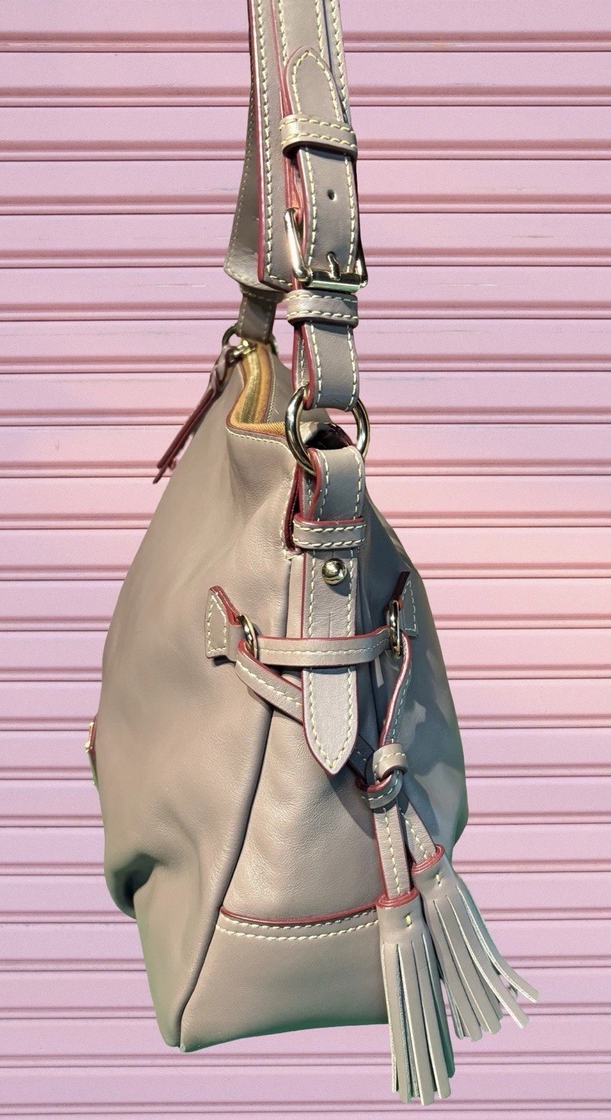 Dooney Bourke Elephant Gray Teagan Hobo Shoulder Bag Smooth European Leather