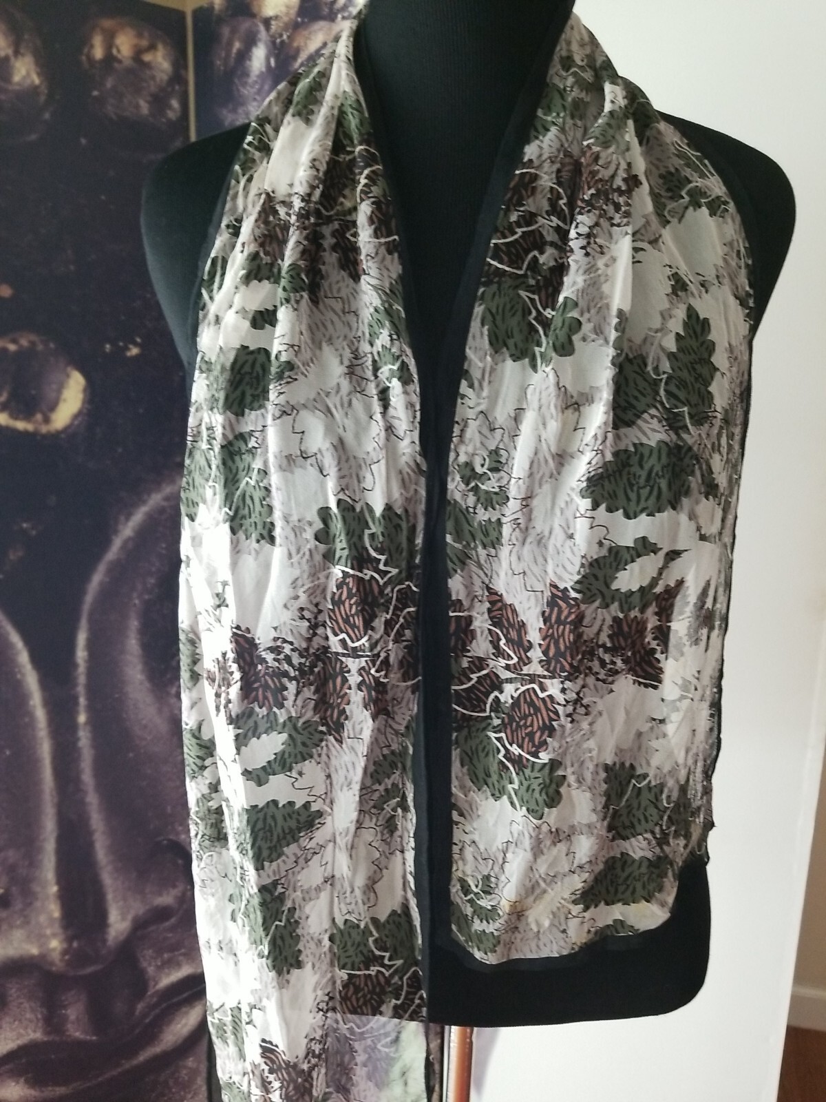 VTG Cejon Scarf 100% Green Brown Floral Colorful Retro 60” x 10”