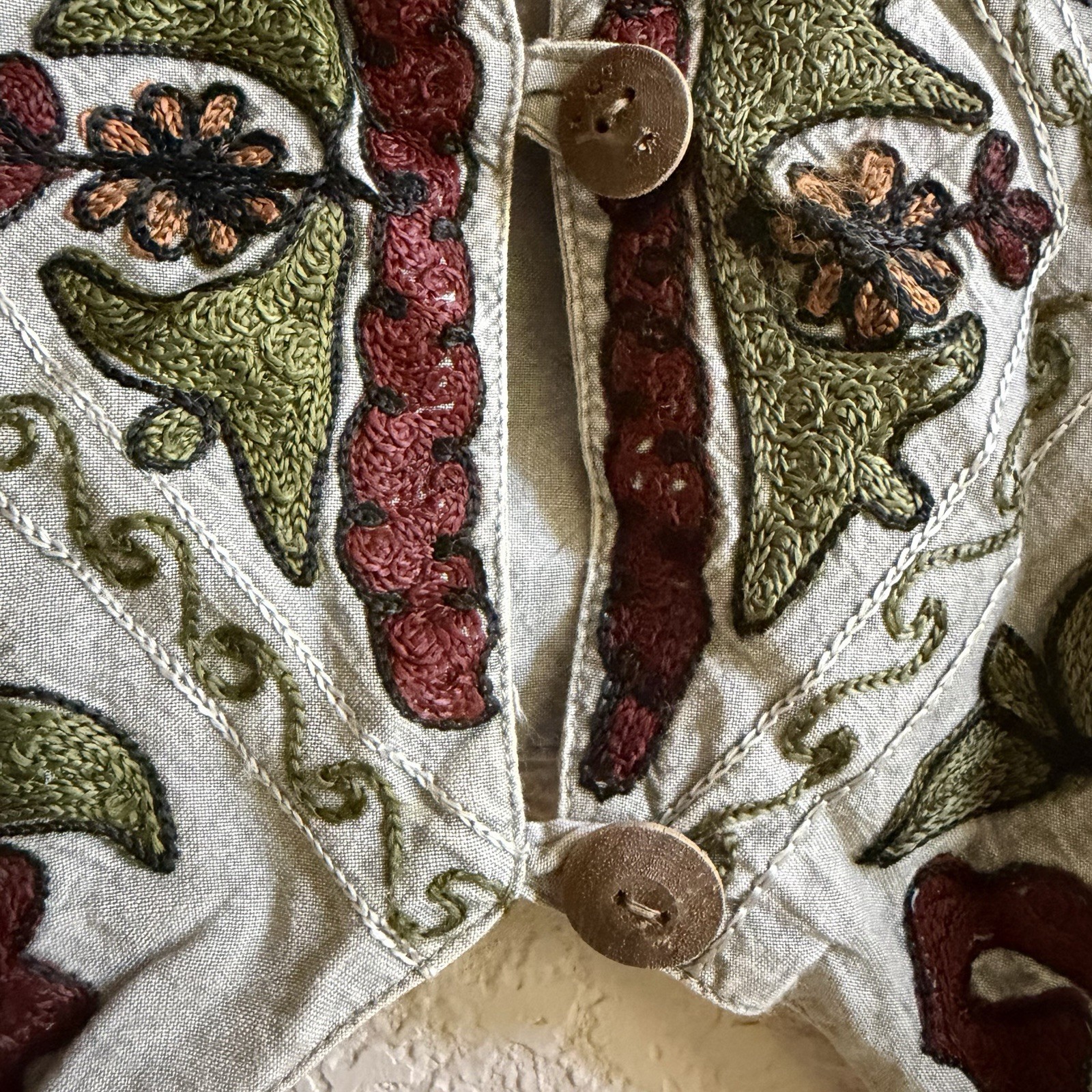 Sacred Threads Grey Floral Embroidered Vest Button Up One Size Boho Ren Faire