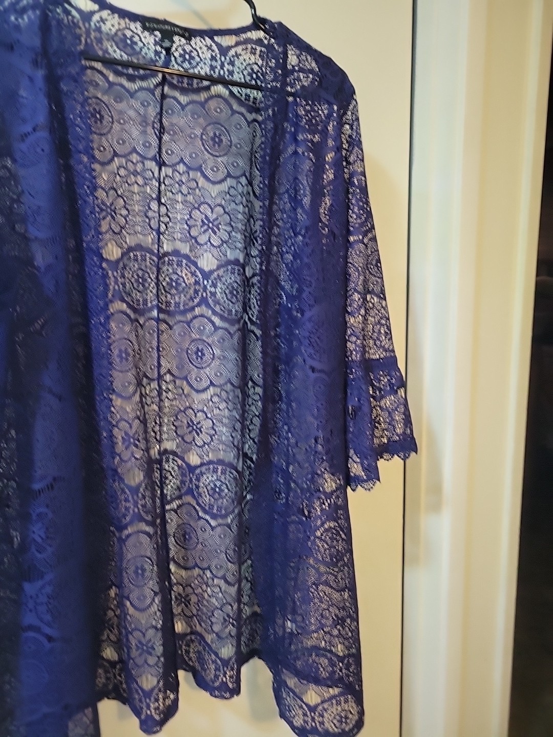 womans Shawl Beautiful Blue Long Length 3 Qtr Sleeves Cover Up