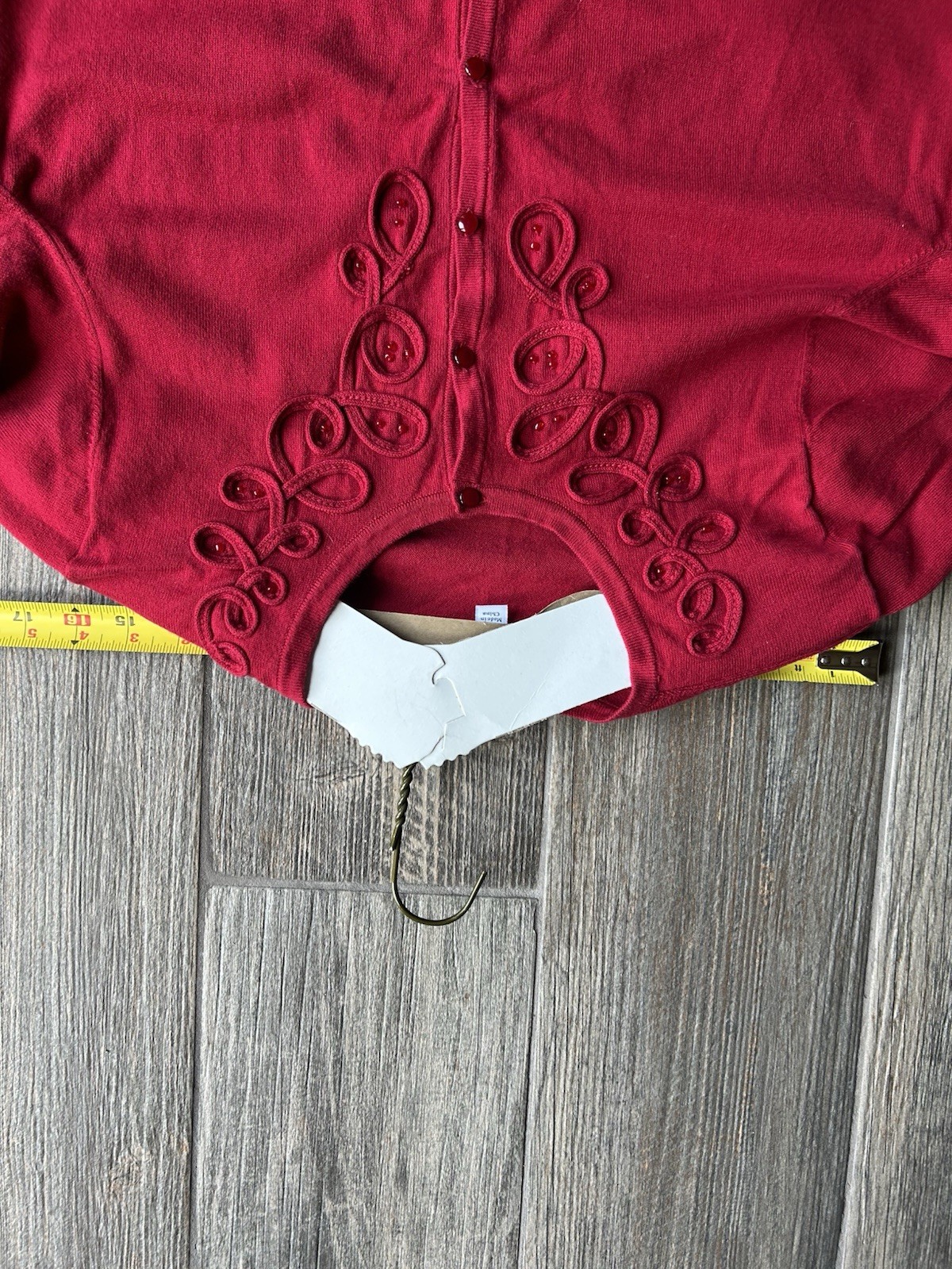 Croft & Barrow Wine Red Button Up Cardigan Sweater with Embellished Neckline
