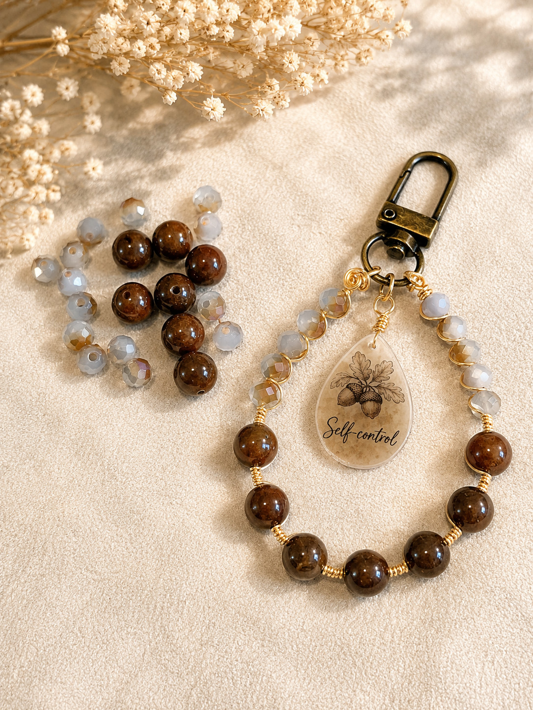 Handmade Natural Stone Fruit of the Spirit Keychain Christian Bible Verse Gift