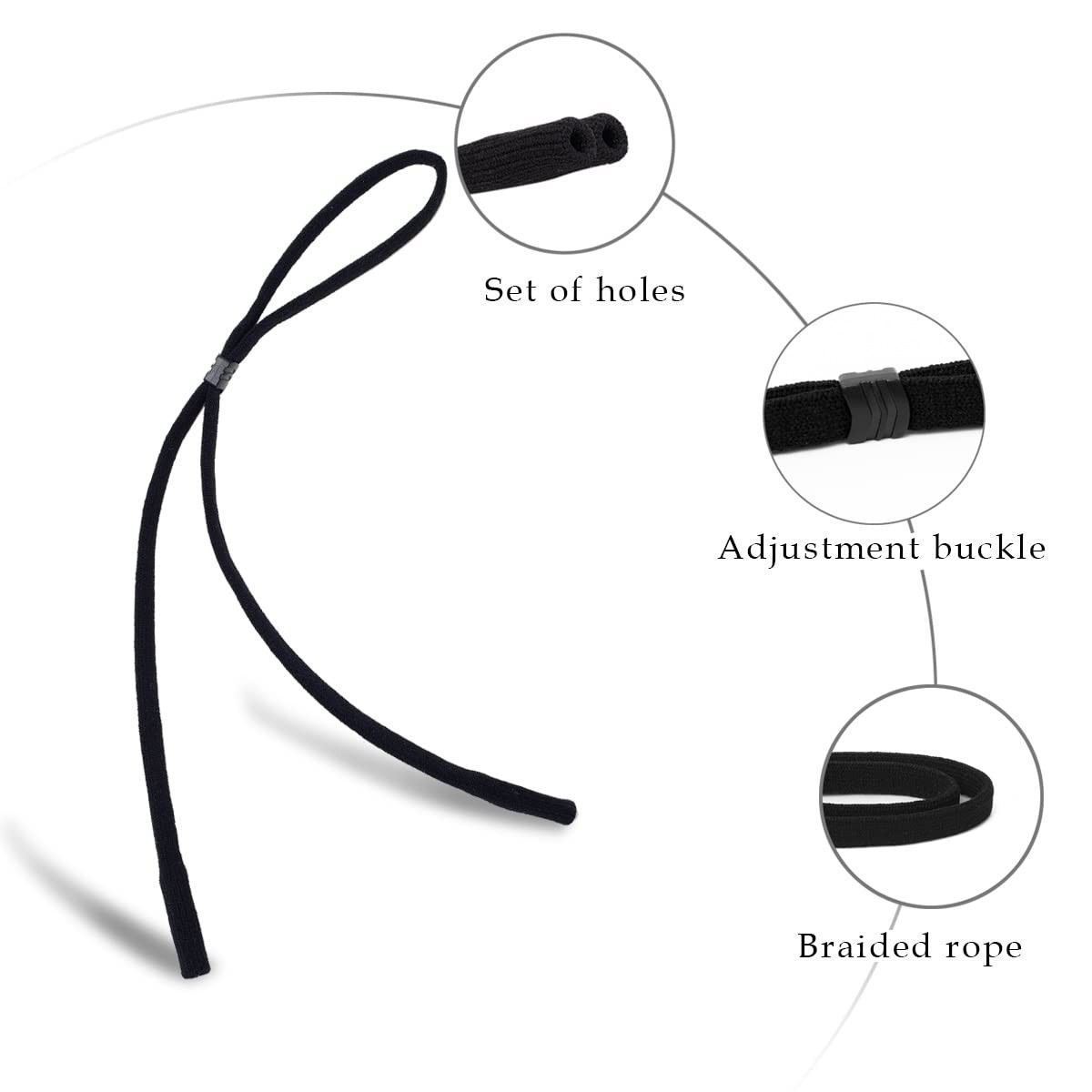 HALF CRESCEN Glasses Strap (2 PCS) Sports 11.8 INCH, 2 Pack（black, Grey）