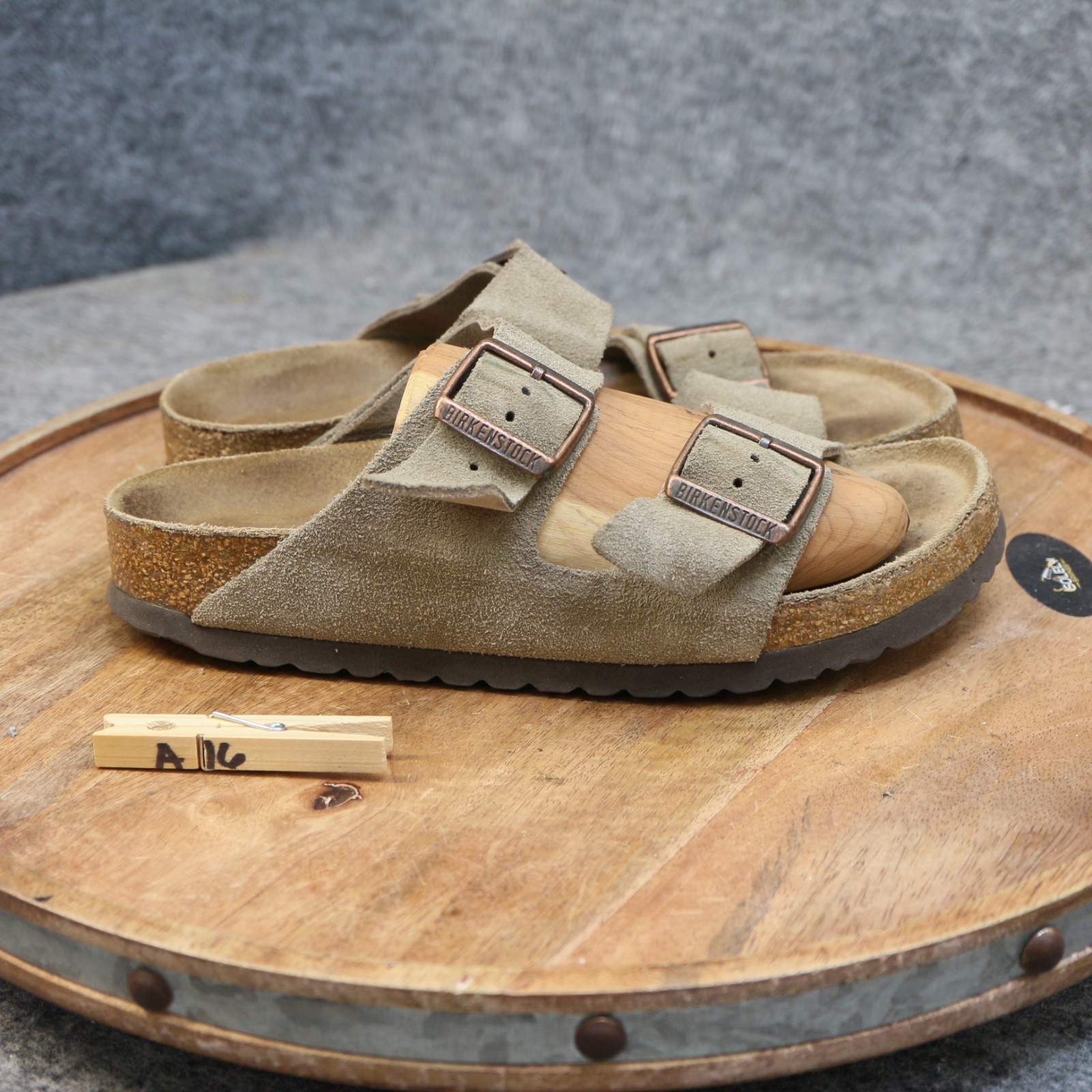 Birkenstock Arizona Soft Footbed Taupe Suede Sandals Slides Size 37 US 6 Reg.