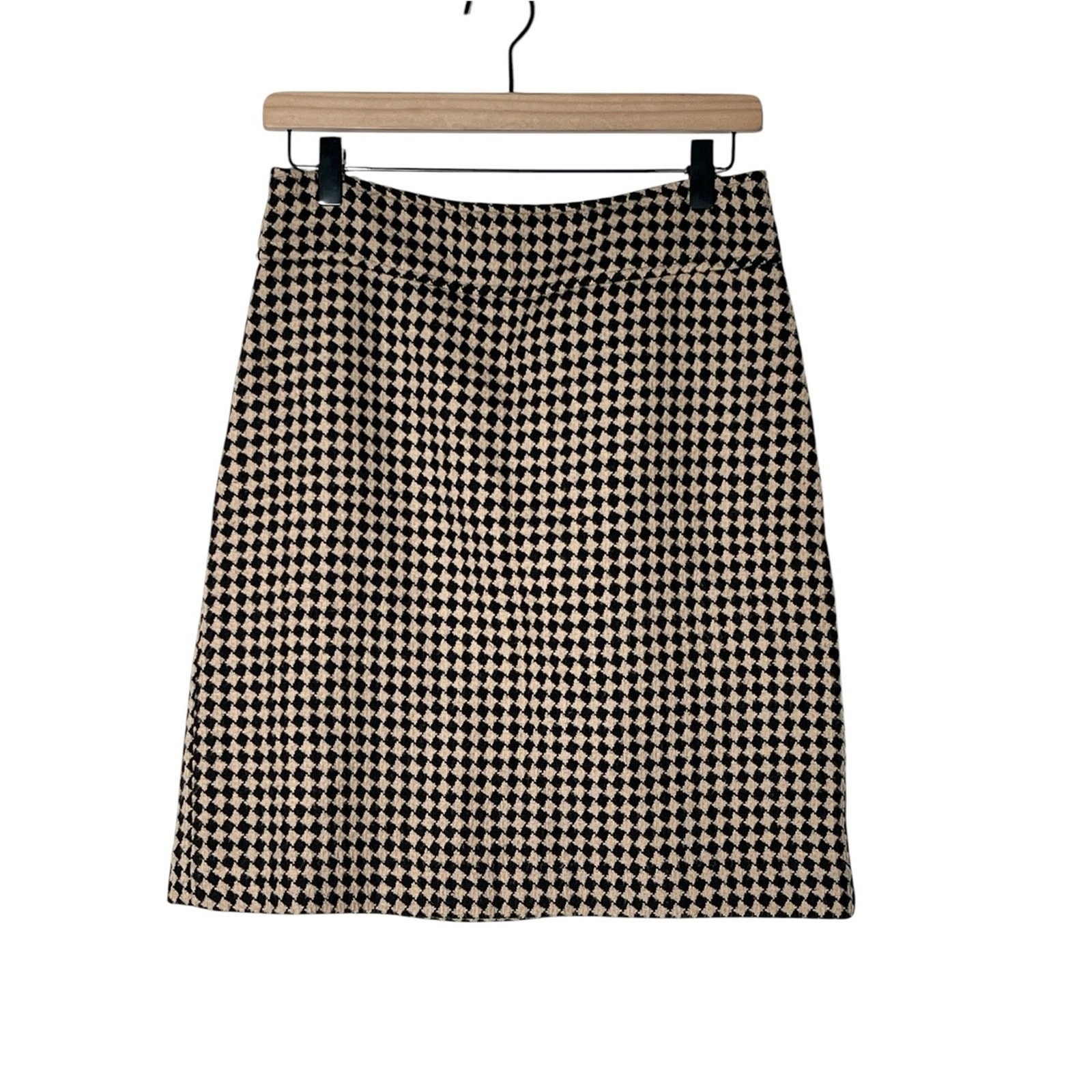 Talbots tan and black wool blend A Line skirt size 6 petite 6P B181