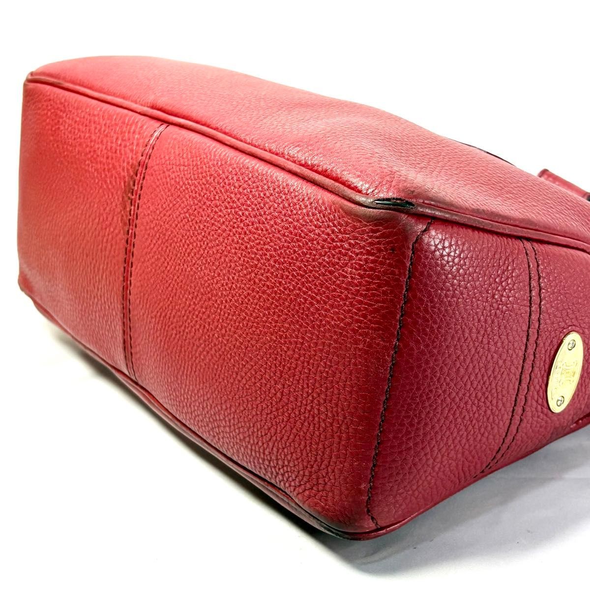 CELINE Boogie Bag Leather Handbag Red Genuine Leather Vintage Japan F/S USED