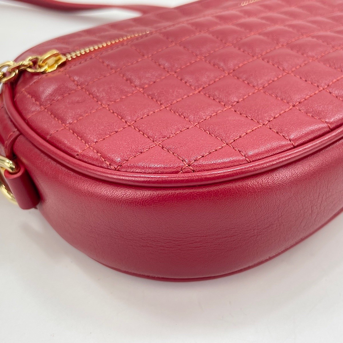 Authentic CELINE Leather C-charm small Shoulder Bag Red WS30135