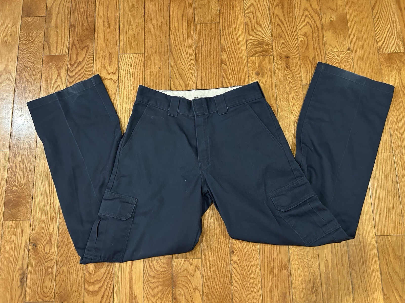 Dickies Relaxed Straight Cargo Pants Mens 32×34 Navy Blue Work Pants WP592DN
