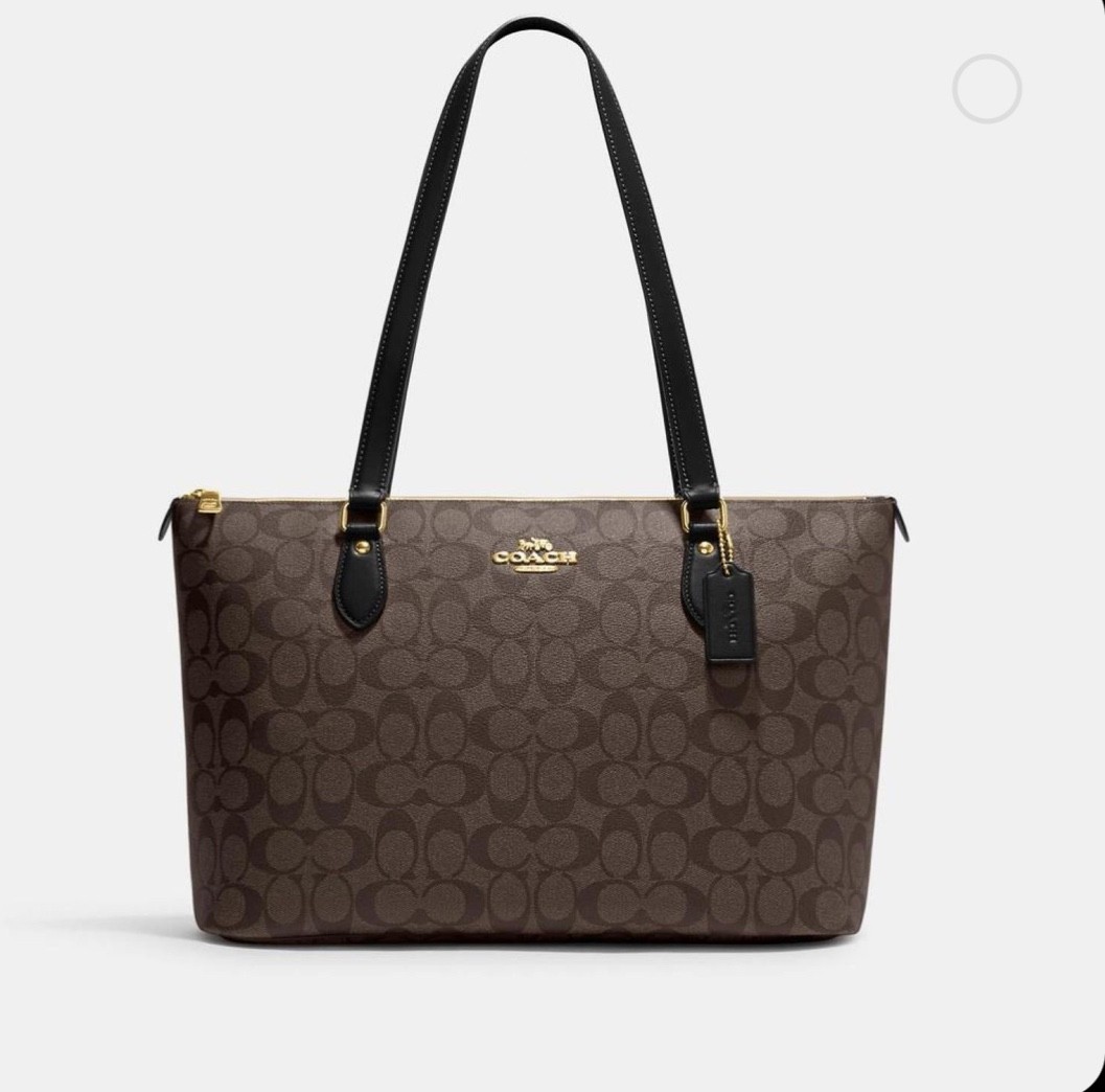Coach Gallery Tote Bag Signature Canvas, CW381, Gold/Walnut/Black