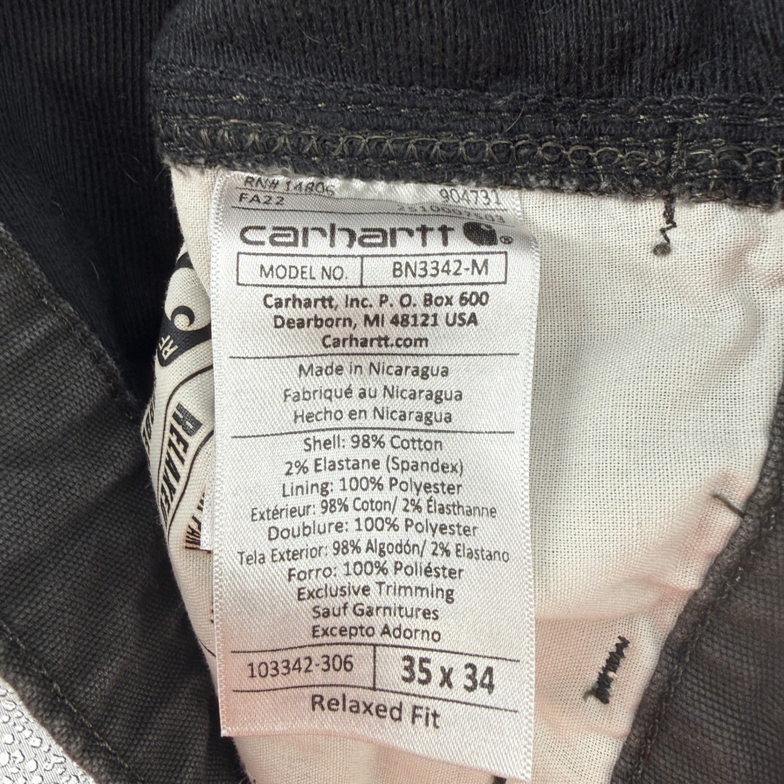 Carhartt Relaxed Fit Canvas Work Pants Mens 35×34 Gray 103342-306 Tool Pocket