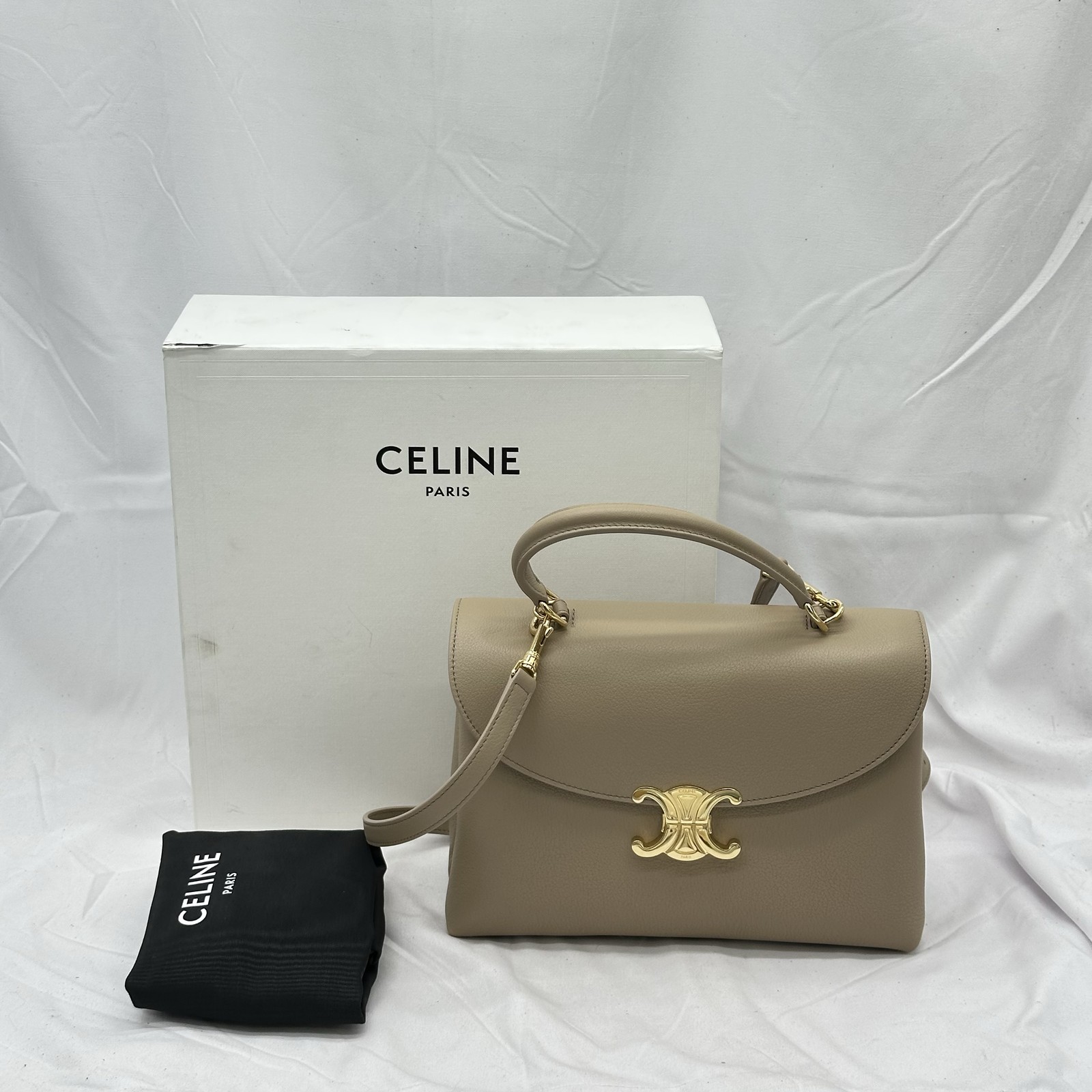 Celine Womens Medium Nino crossbody Top Handle Bag Leather Safari