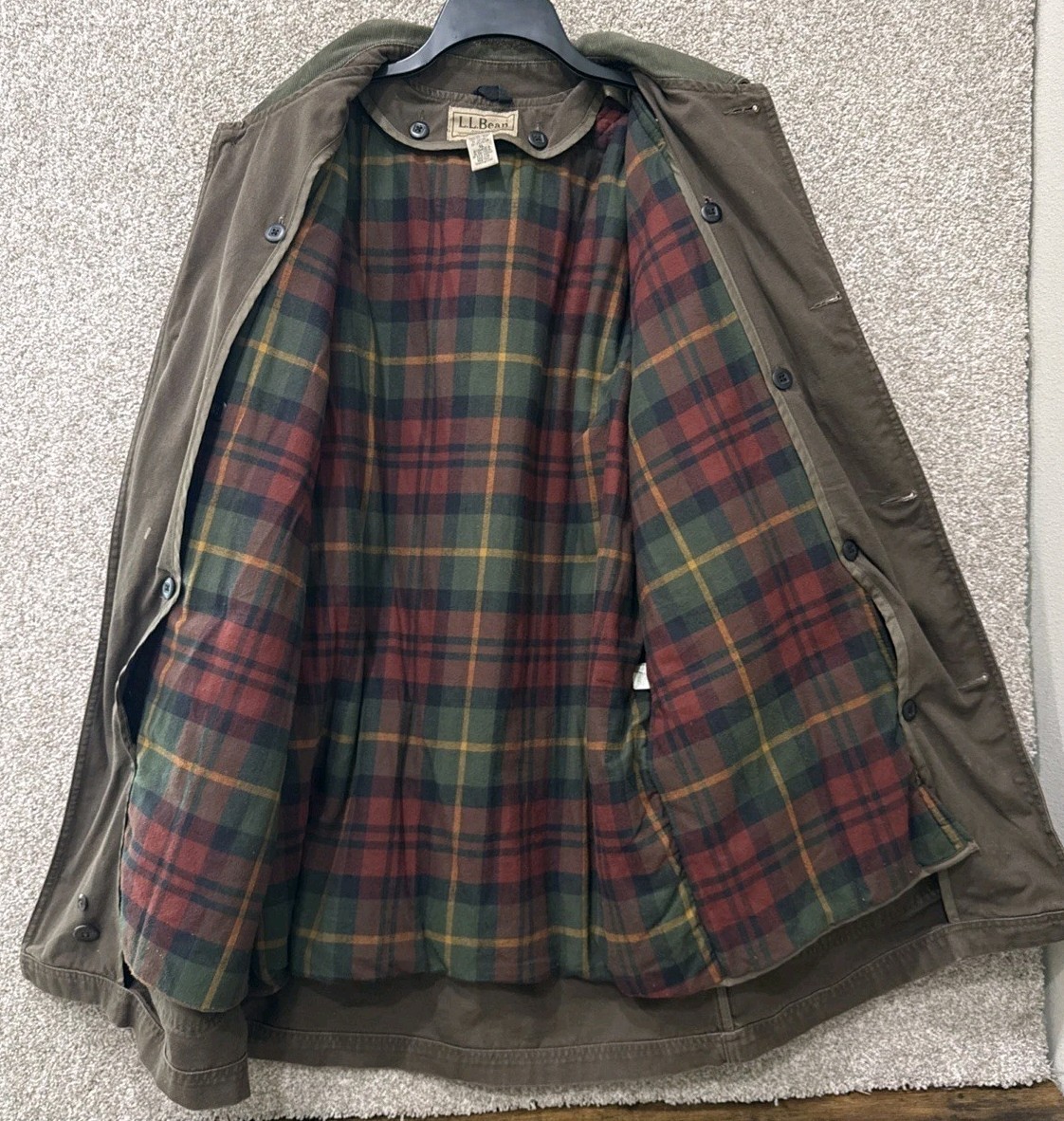 LL Bean Mens Size XLT TALL Brown Canvas Lined Insulated Barn Chore Coat Jacket