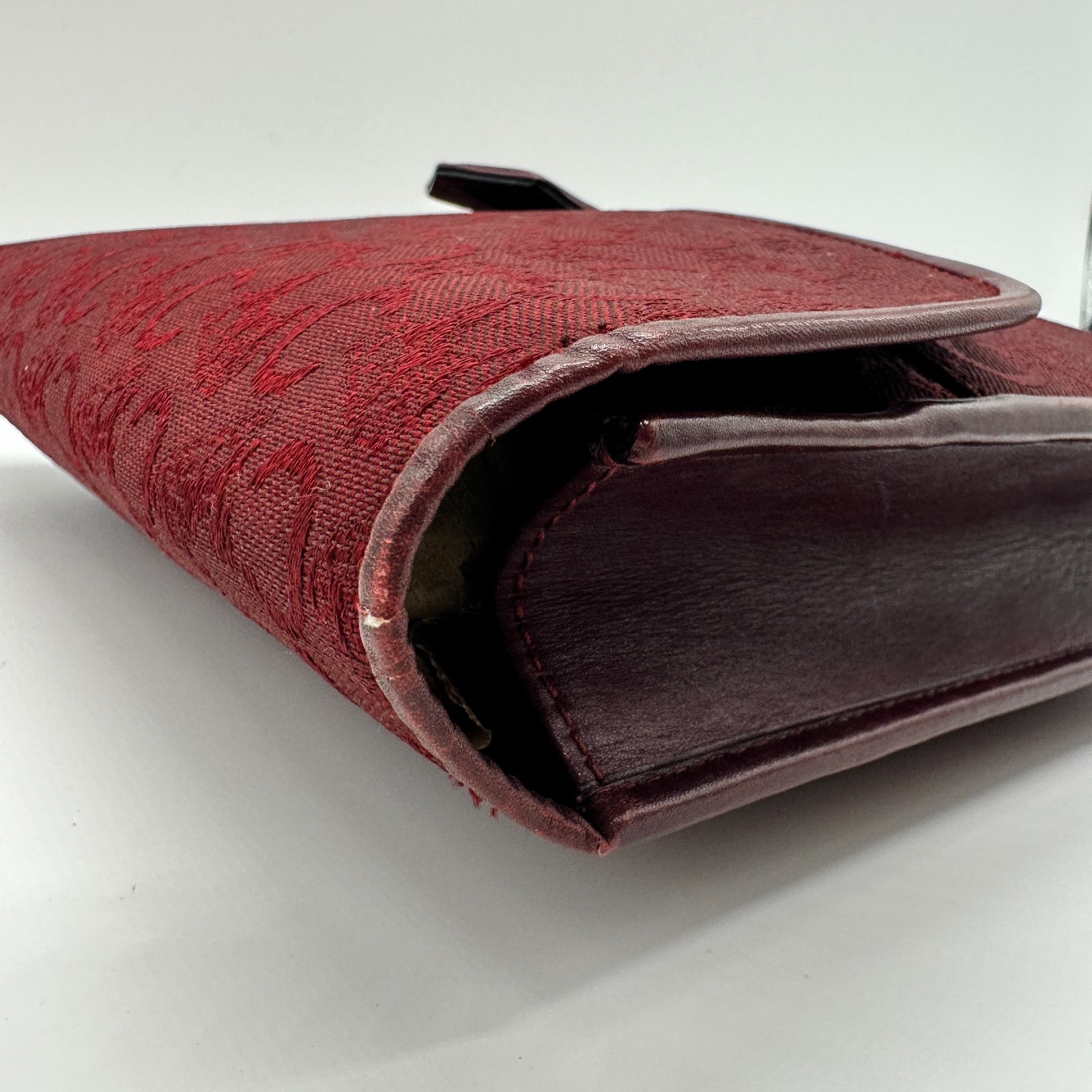 CELINE Vintage C Macadam Clutch Bag Pouch Purse Red Canvas Leather Auth Japan