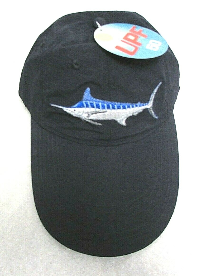 MARLIN Fishing Cap Embroidered Fish UV 50+UPF Sunshield BLUE Nylon Hat AG40