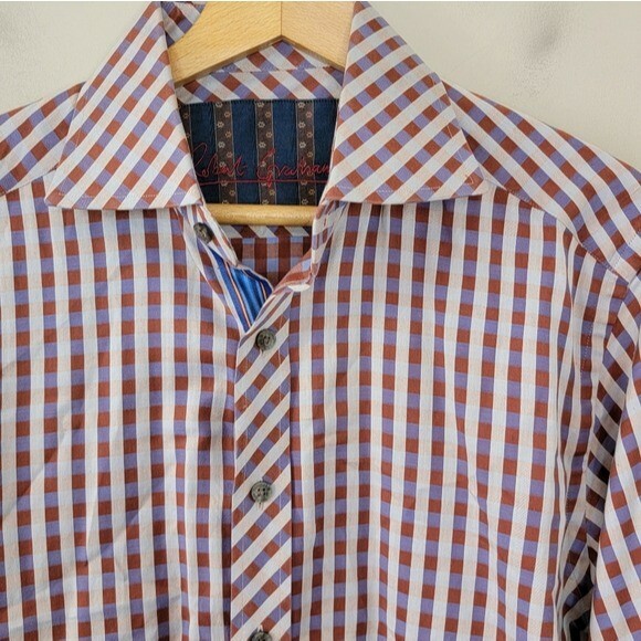 Robert Graham | Rust Brown Blue Tan Plaid Shirt, size medium